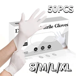 50PCS White Nitrile Gloves Disposable Household Cleaning Nitrile Gloves Suitable for Food Processing Beauty Hairdressing Tools