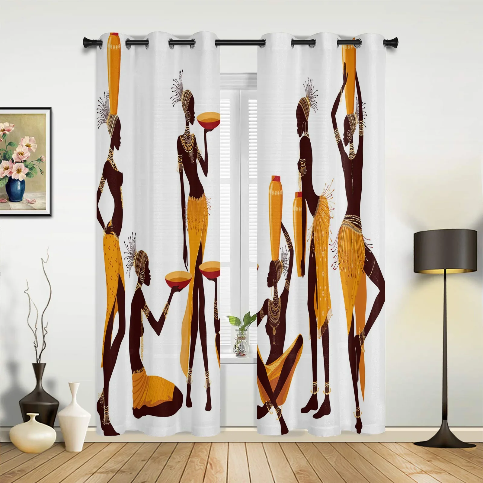 Living Room Curtains African Woman Cultural Customs Modern Home Decor Bathroom Kitchen Bedroom Balcony Floor Valance Curtains