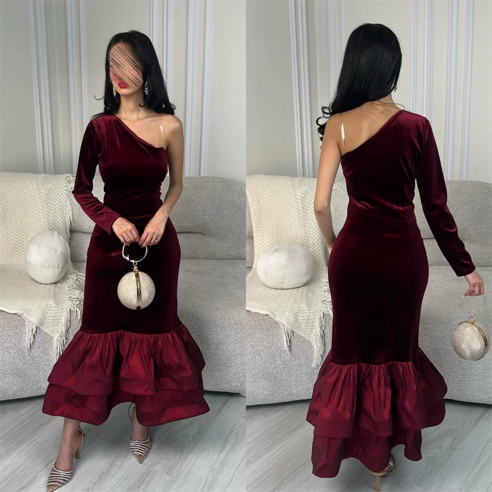 Customized Saudi Arabia Prom Dress Dearin One-shoulder Mermaid Ankle Length Skirts Layered Bespoke Occasion Dresses Evening Form