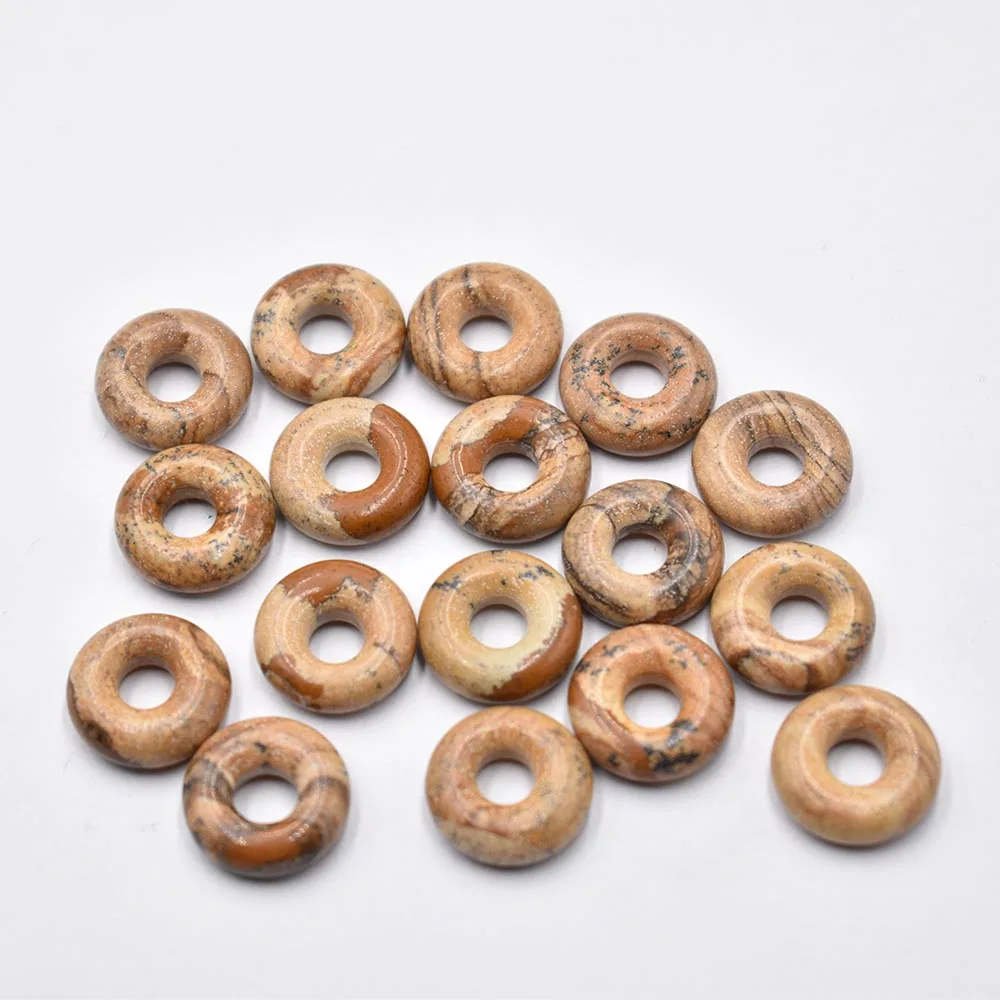Naturstein Quarzkristall Tigerauge Opal Türkis Kreis 15mm Donut-Anhänger für DIY-Schmuckherstellung Halskette 26 Stück – Detail 15
