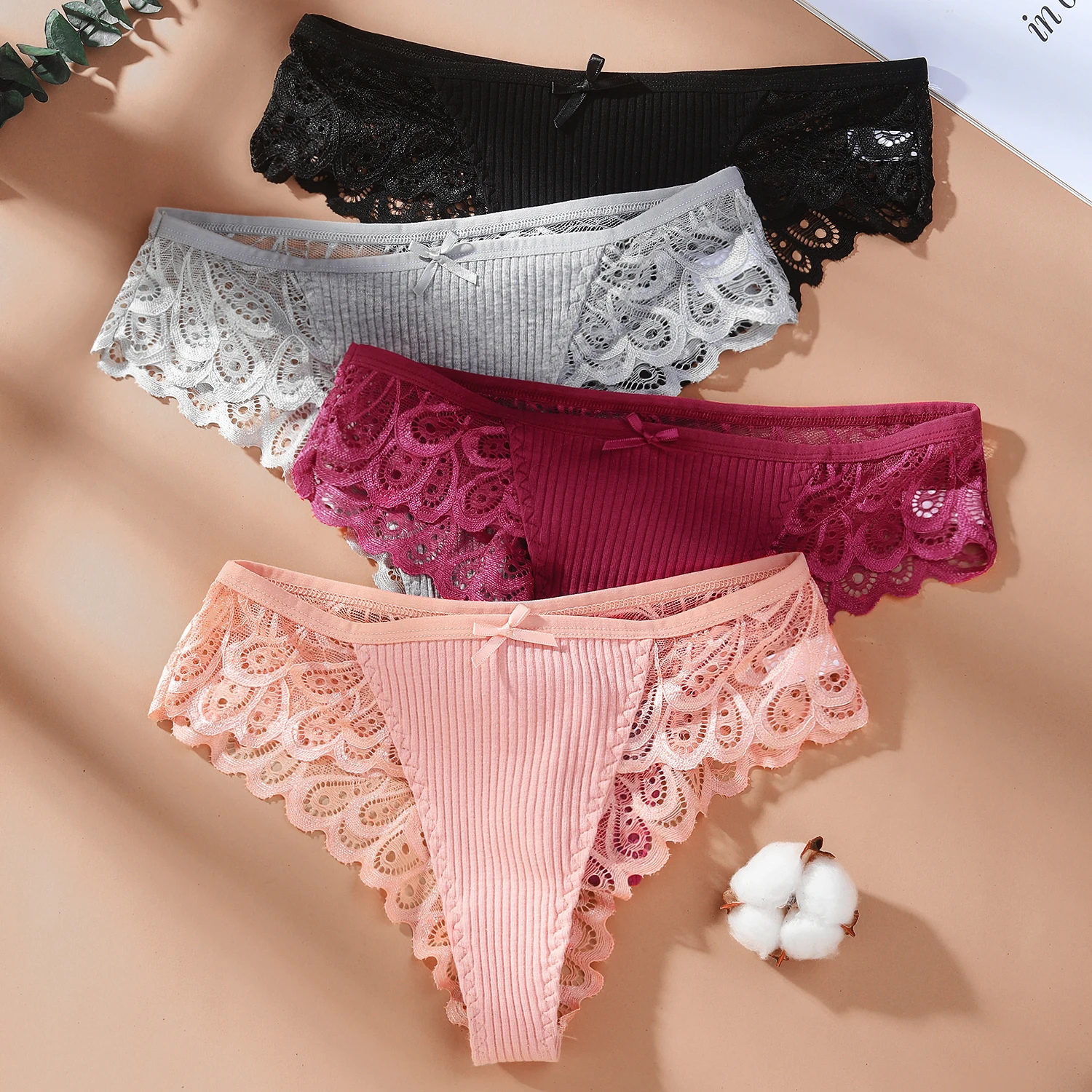 FNIO New Women Sexy Lace Panties Low-waist Underwear Thongs Female G String Breathable Lingerie Bow Intimates Briefs