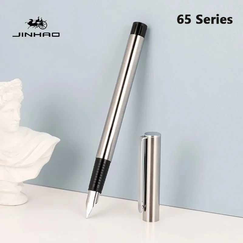 

Ручка перьевая Jinhao 65, элегантная каллиграфическая ручка с чернилами, черные и Серебристые Канцтовары, принадлежности для бизнеса, школы и офиса