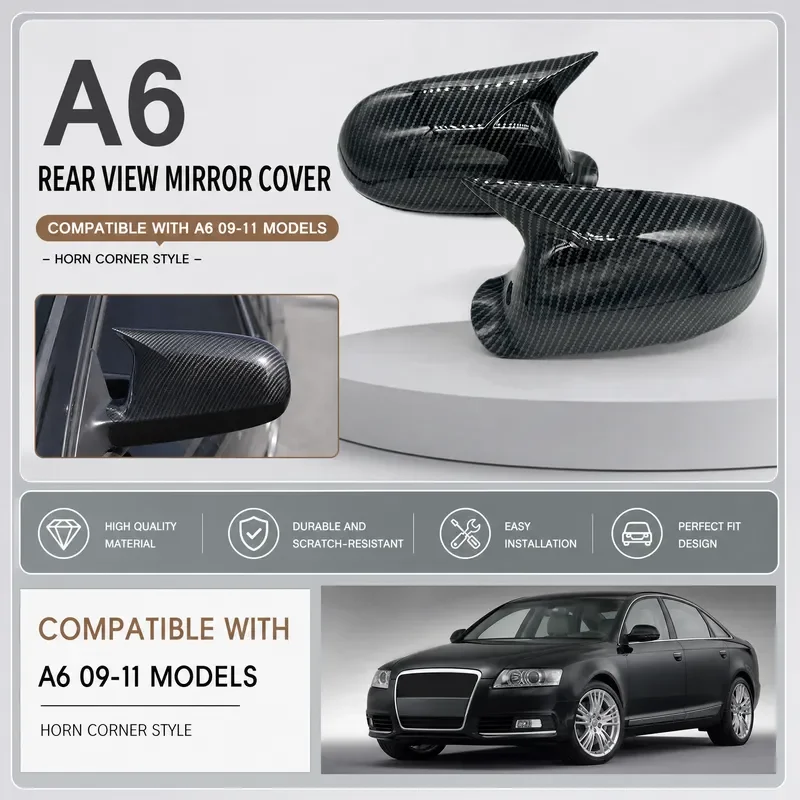 For Audi A6 2009-2011 Carbon Fiber Rearview Mirror Cover Devil Ear Shell Modification Decoration Accessories Auto Parts