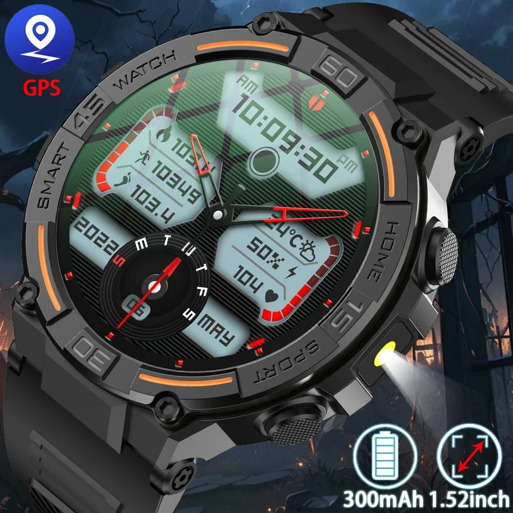 

2025 New GPS Outdoor Sports Smart Watch Men's LED Lights Health Detection Waterproof Bluetooth Call Smartwatch Android