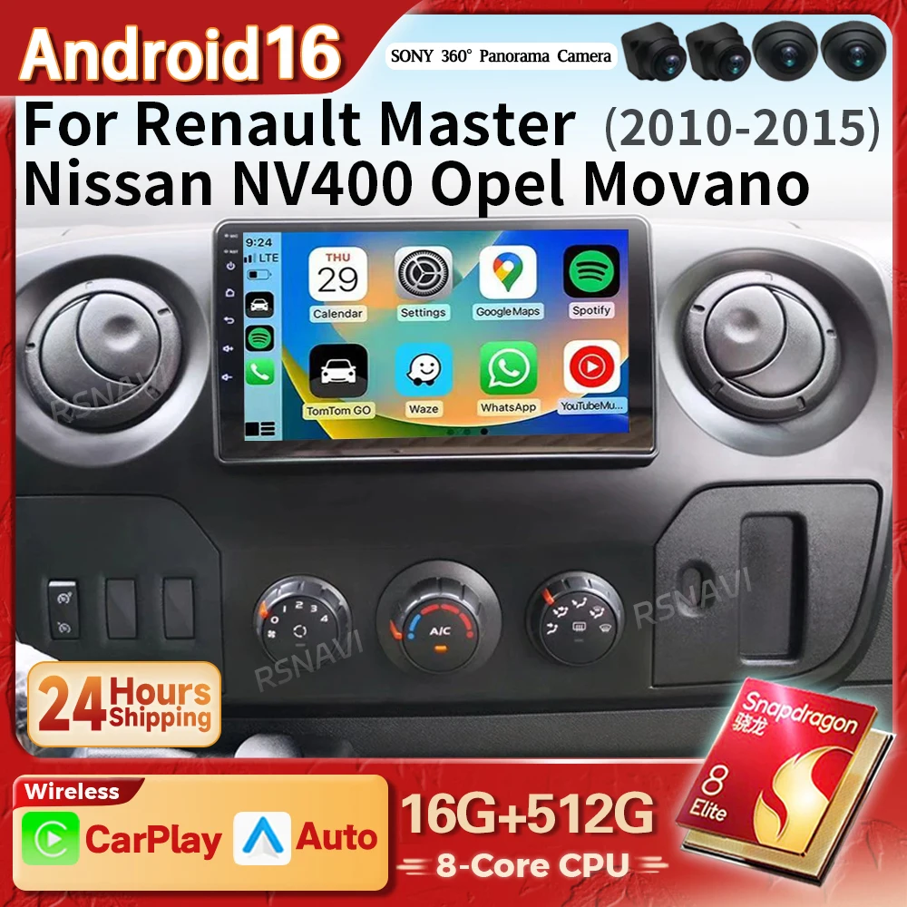 Android 16 Carplay Car Radio Multimedia Player For Renault Master Nissan NV400 Opel Movano 2010 - 2021 Stereo GPS 2din Head Unit