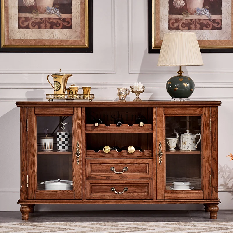 

American all solid wood dining side living room simple beauty light luxury retro tea cabinet double door