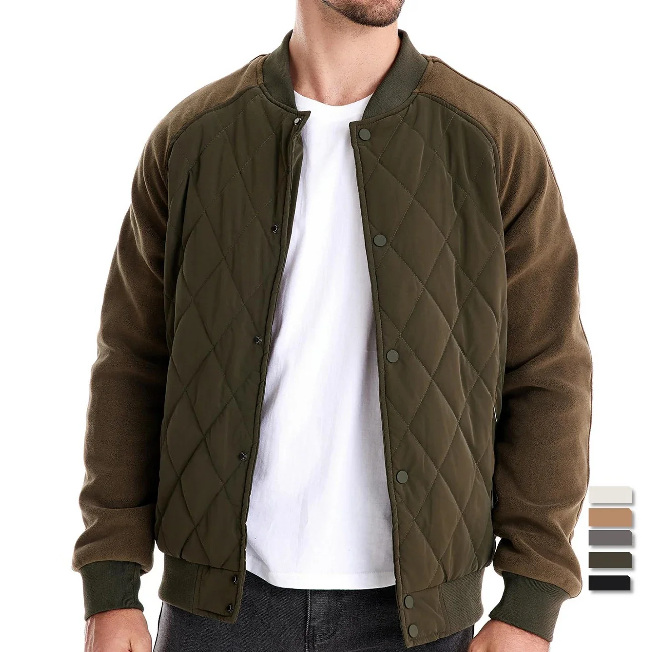 

Mens Patchwork Thick Fleece Lined Baseball Bomber Jacket Winter Warm Outwear Jackets Coats for Men