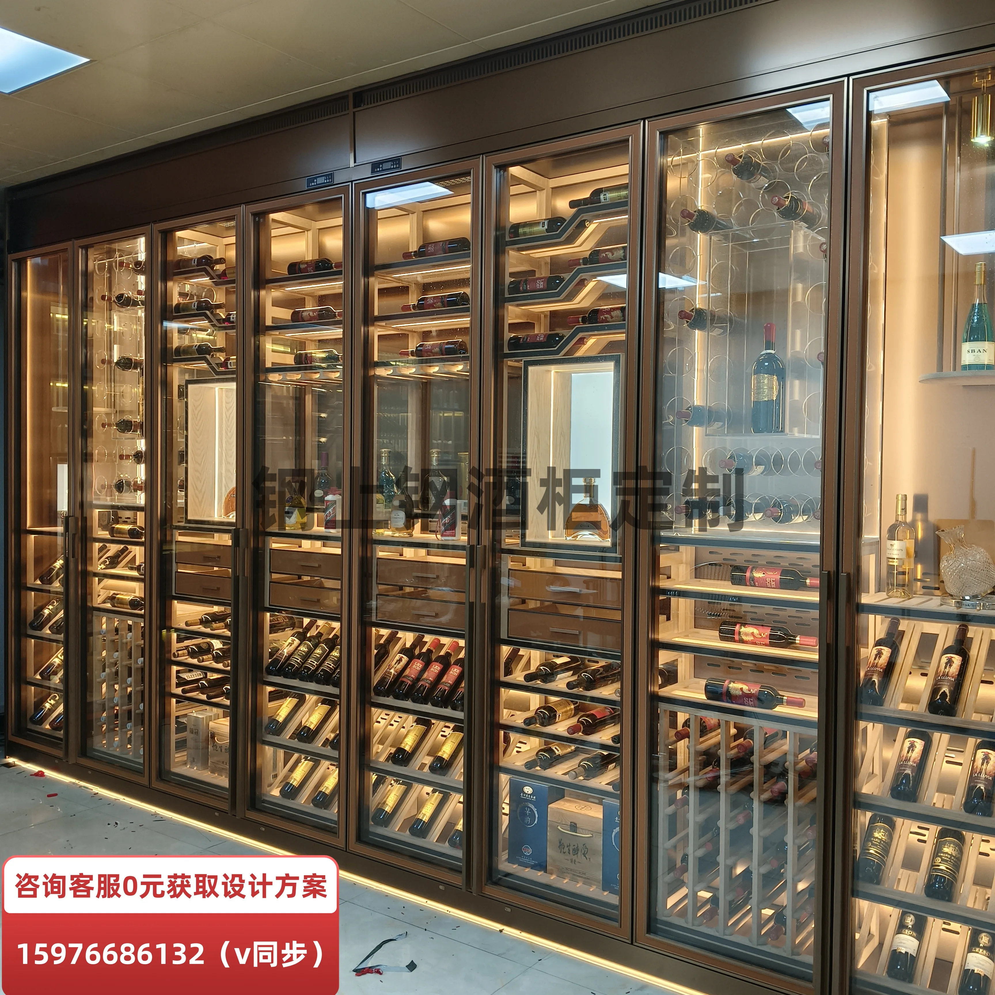 Manufacturer stainless steel constant temperature and humidity red wine cabinet liquor cellar wine cabinet custom display cabine