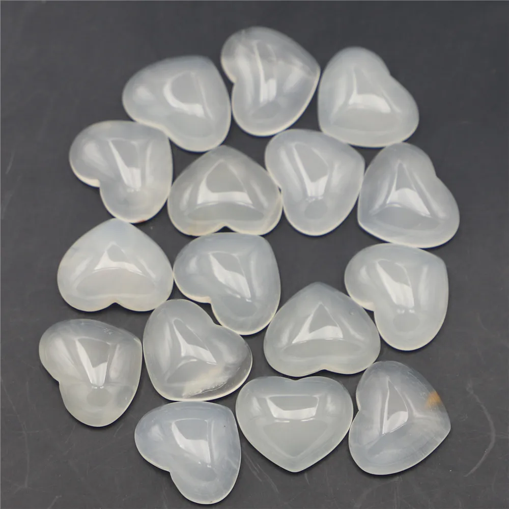 

15x18mm Natural Stone White Agate Heart Shape Cabochon Setting Beads Jewelry&Clothes Accessories Wholesale 30pcs Free Shipping