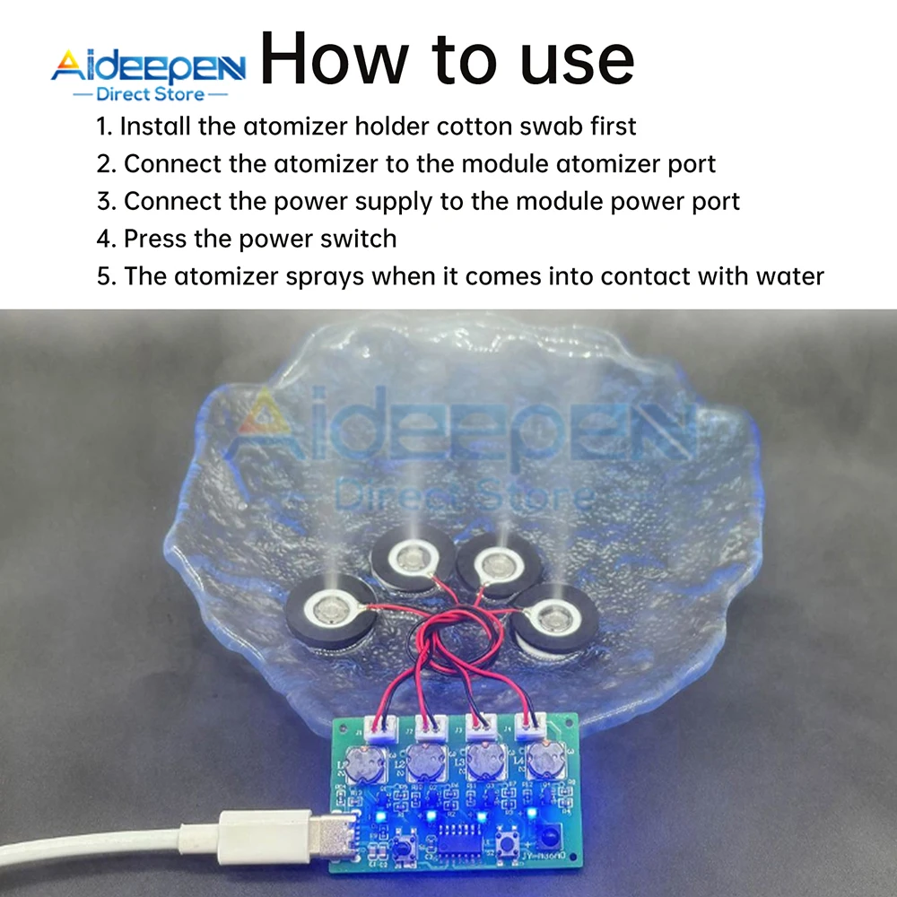 Modul Pelembap Mini DC 5V Remote Control Inframerah Empat Semprotan Modul Pelembap Udara Alat Penyemprot Ultrasonik Papan Sirkuit Pembuat Kabut