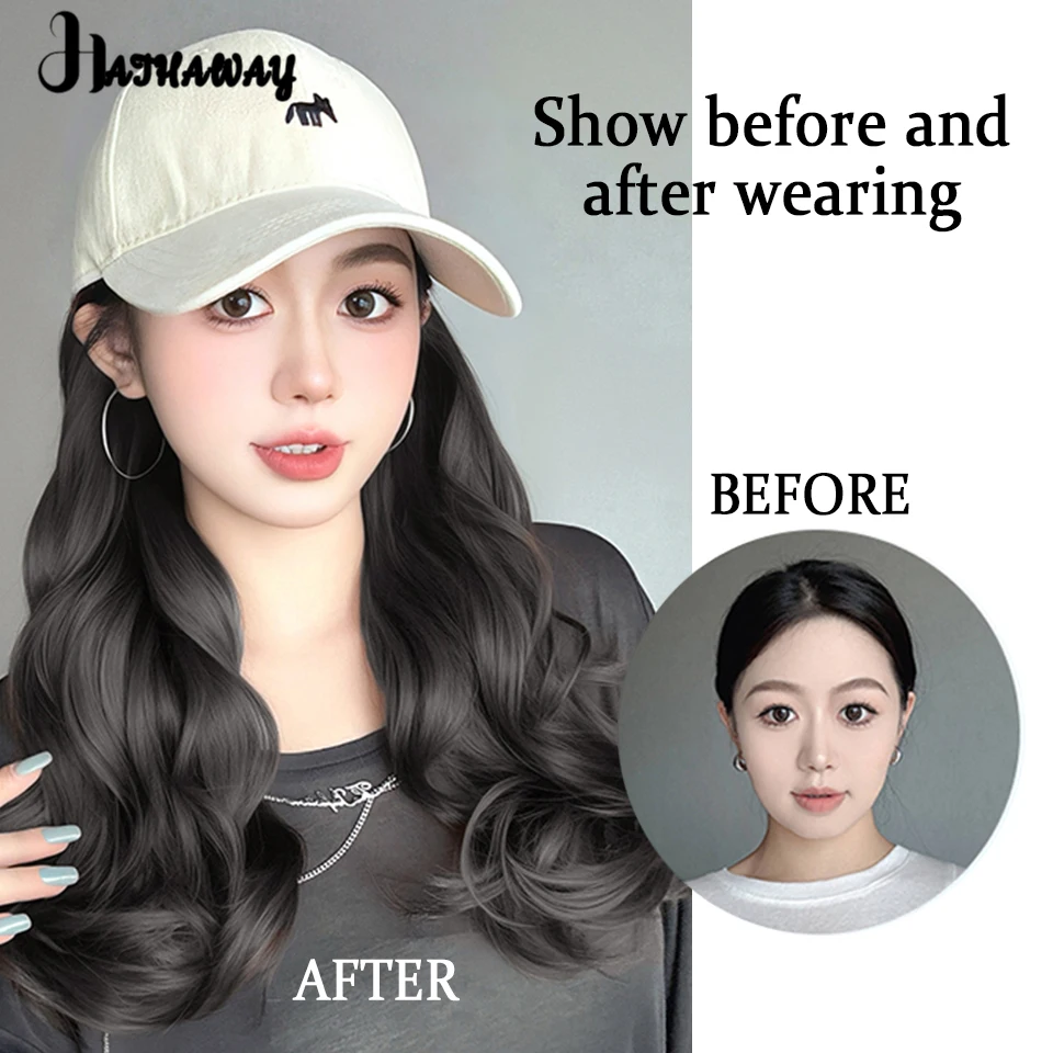 Wavy Hat Wig One Female Long Curly Hair New Online Celebrity Fox Baseball Hat With Long Hair Wig Full Head Everyday Wear Female