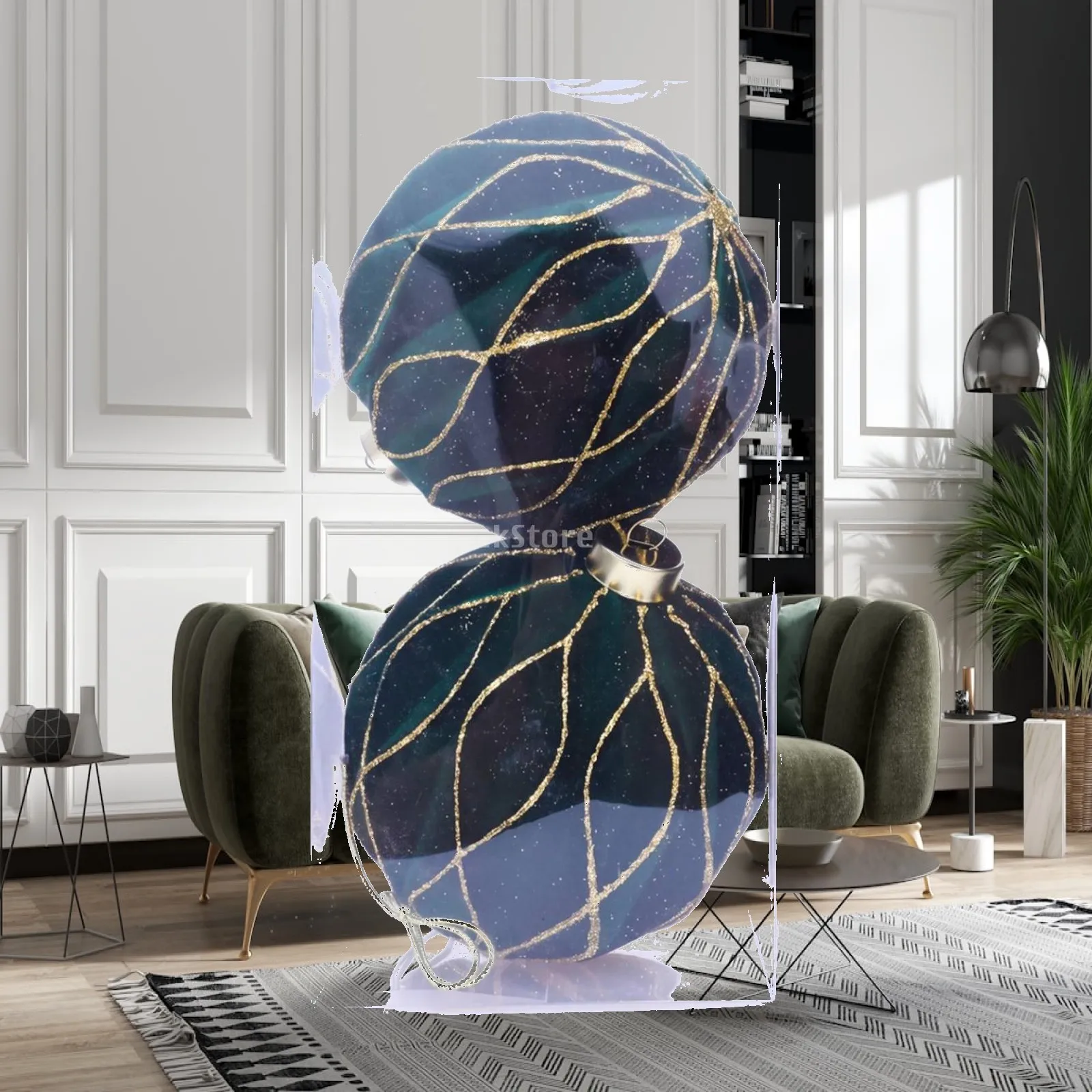 Elegant Velvet Christmas Sphere Ornament with Glitter Accent Design Hanging Loop for Tree Wreath Mantel Holiday Decor