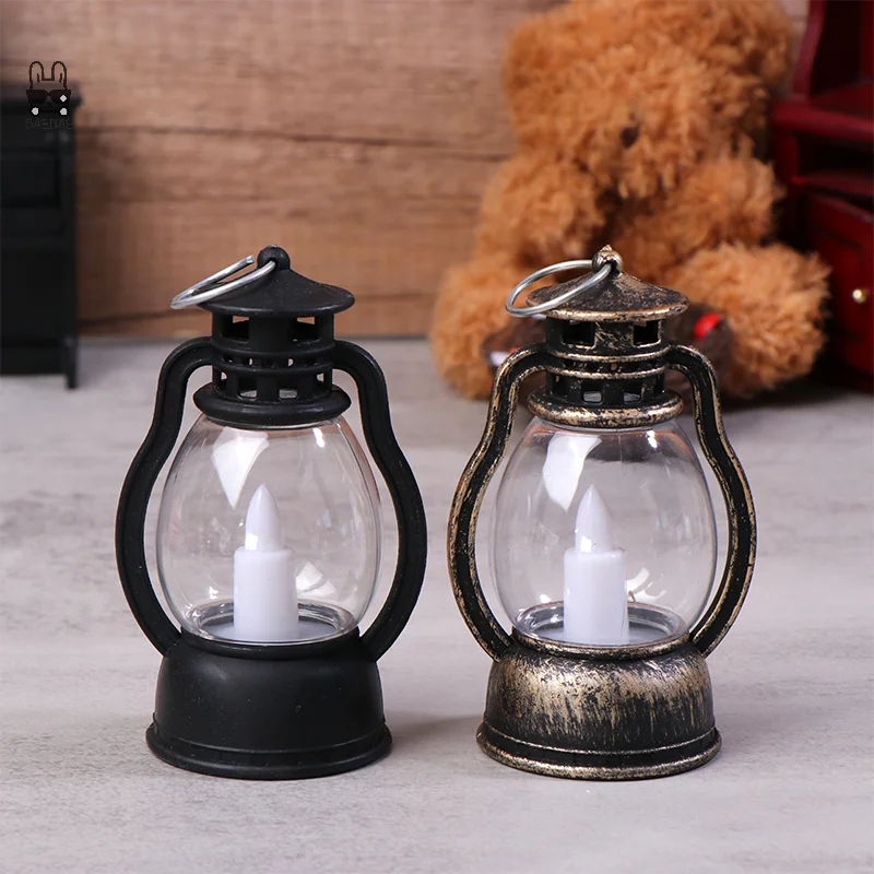 9cm Mini Led Retro Oil Lamp Simulation Glowing Cande Light Night Light Dollhouse Miniature Kerosene Lamp Home Model Decor Toy