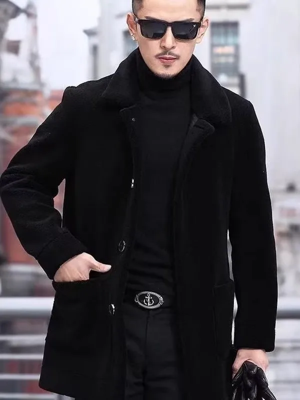 

Мужская шерстяная куртка Thiened Fce с подкладкой, зимняя теплая повседневная кожаная куртка с воротником для молодежи и среднего возраста...