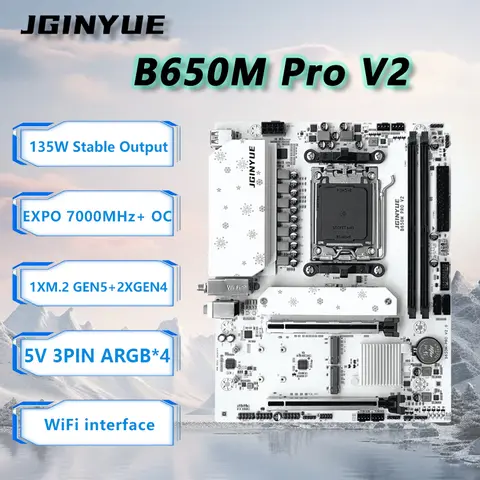 Placa base JGINYUE B650M PRO V2 AM5 M-ATX para AMD ® Ryzen7000/8000/9000 Serie DDR5 MAX 96GB RAM M.2 Ranura*3 Computadora PC sin WiFi