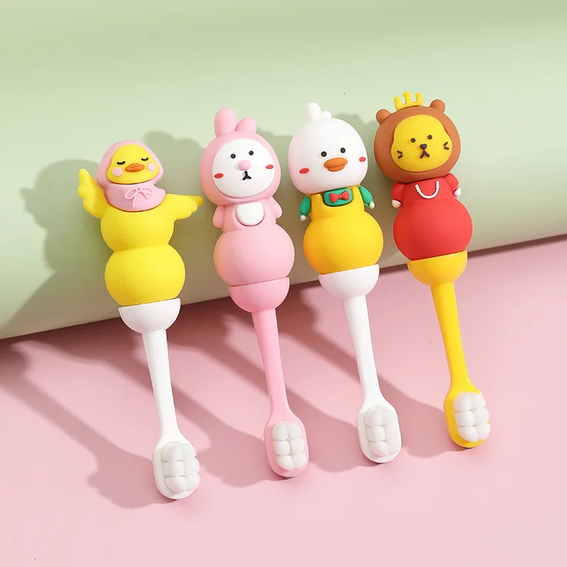 

1PC Cute Cartoon Animal Children's Toothbrush Soft Bristle Silicone Brush Handle Send Storage Box Caring For Baby's Teeth Health