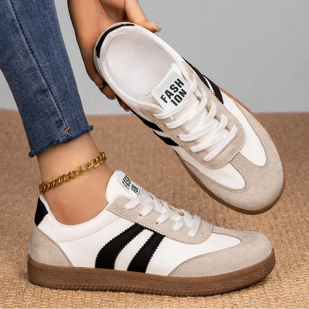 Fashion Women Breathable Colorblock Round Toe Lace Up Hard Wearing Sneakers Autumn Going Out Femme Casual Platform Sports Shoes