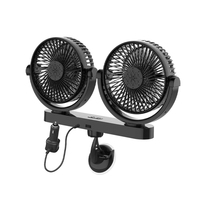 12V/24V Dual Head Car Fan, Electric Vehicle Cooling Fan, 3 Speed Adjustable Fan USB Powered, 360° Rotating Air Circulation Fan