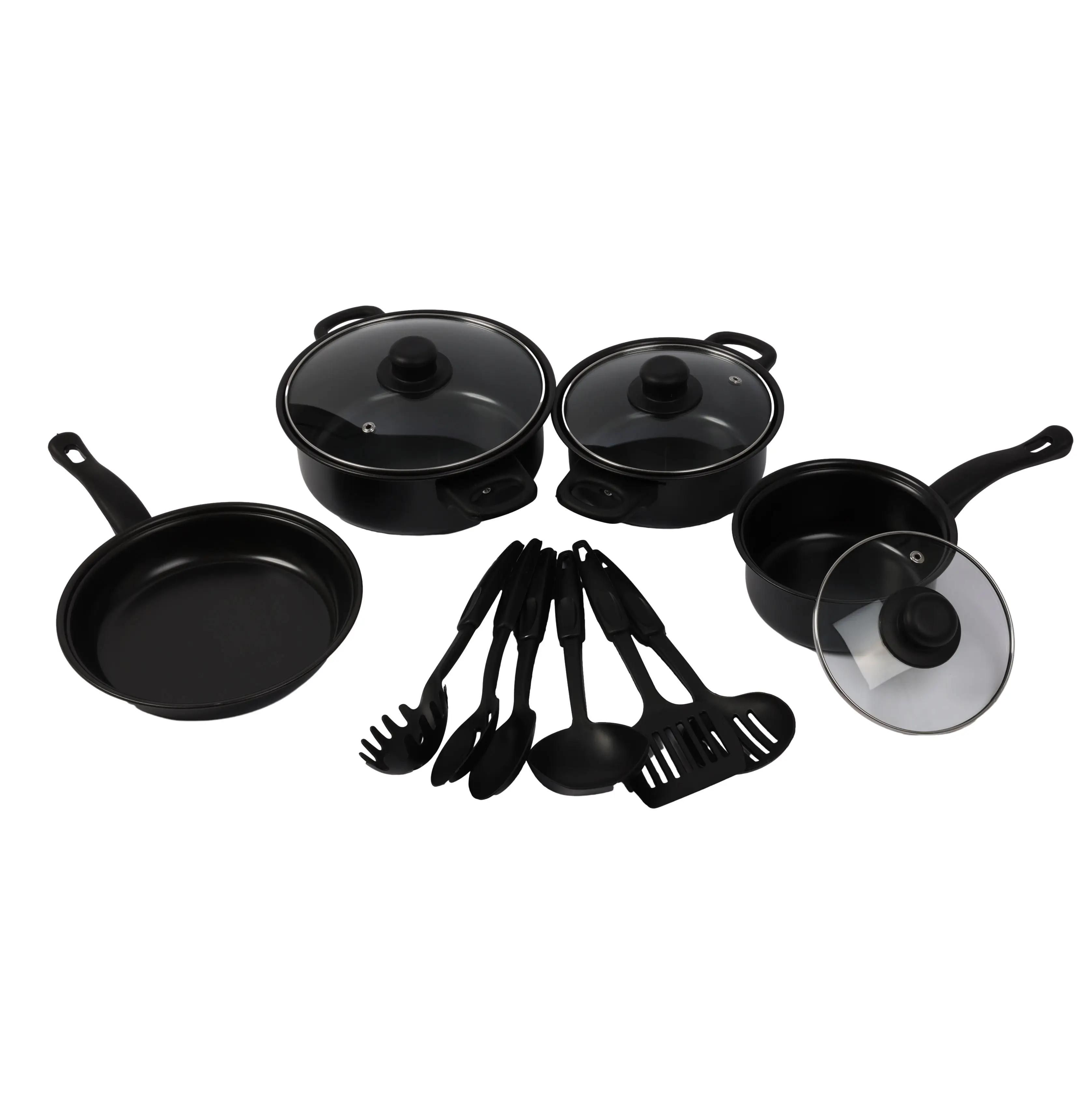 Kitchen 7 Piece  Cookware Sets Black Pot and Pans Cast Iron Cooking Pot Cookware Set