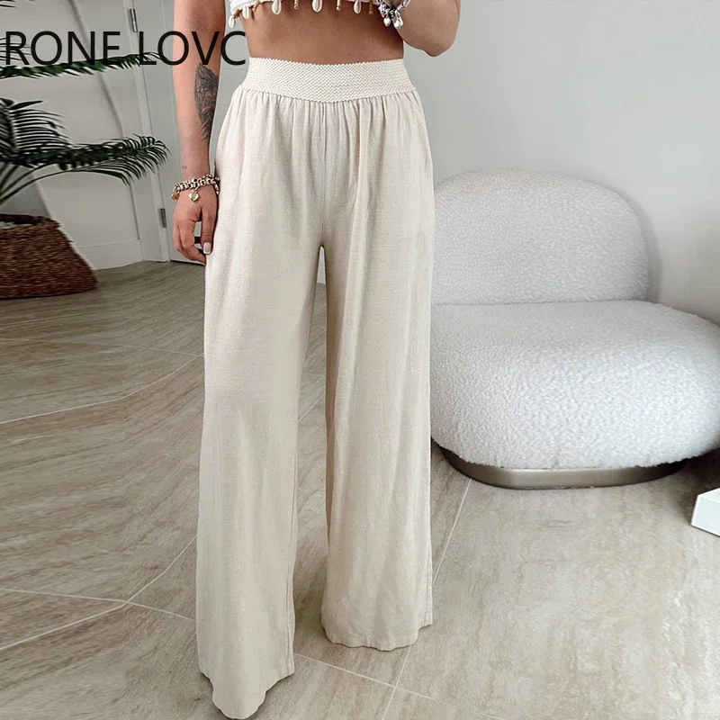 

Women Chic Casual Solid Elastic Waist Basic Straight Leg Pants