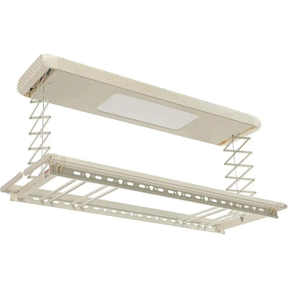 

White Ceiling-Mounted Electric Retractable Drying Rack with Remote & LED Light for Indoor Balcony