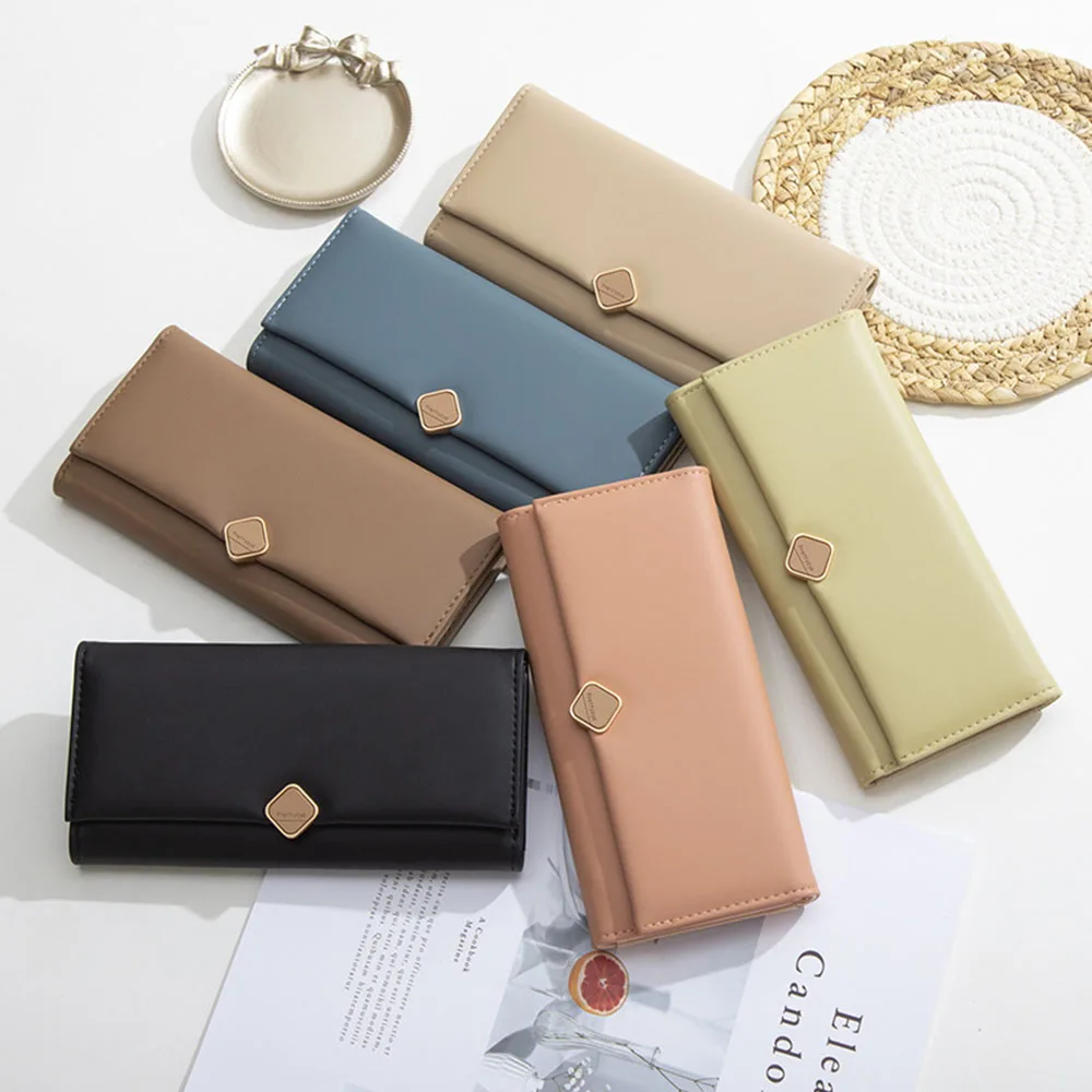 New Spring Summer PU Leather Women Long Wallet Fashion Large Capacity Coin Purse Simple Clutch Bag Phone Wallet For Ladies