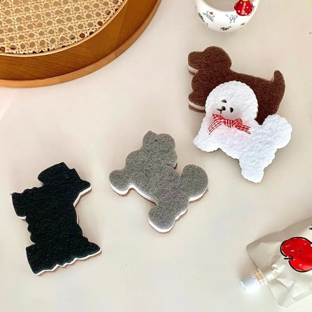 4pcs 3-Layer Dog Shape Sponge Scrubber Non-Scratch Cartoon Dual Sided Kitchen Brush Oil Removal Dishwash Puppy Sponge Rub