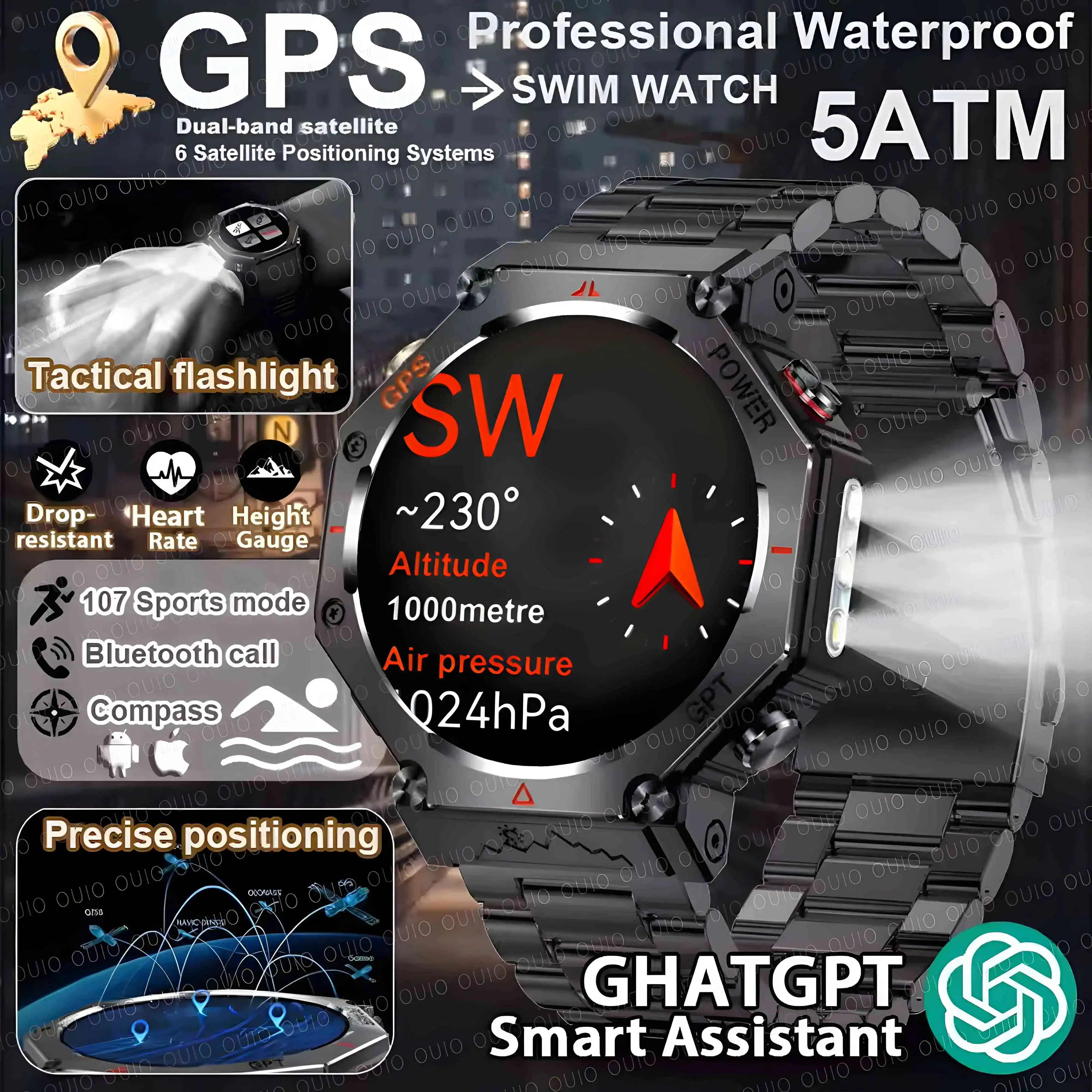

Новинка 2025 года для HUAWEI GPS Смарт-часы для мужчин 5ATM IP69K Водонепроницаемые умные часы Компас Высотомер Барометрический 1,39-дюймовый AMOLED-браслет