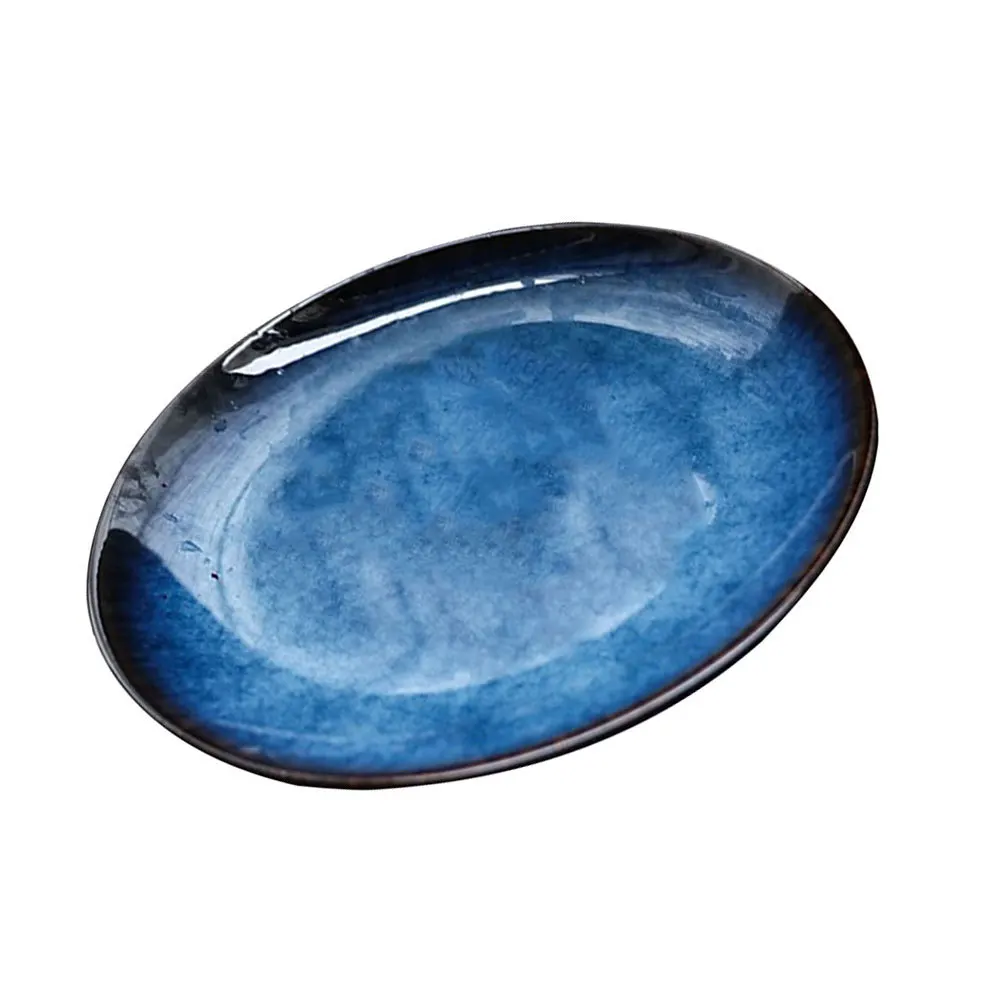 

1Pcs Ceramic Steak Plate Blue Pasta Serving Tray for Western Food Storage Dish Fine Craftsmanship Elegant Tableware Multipurpose
