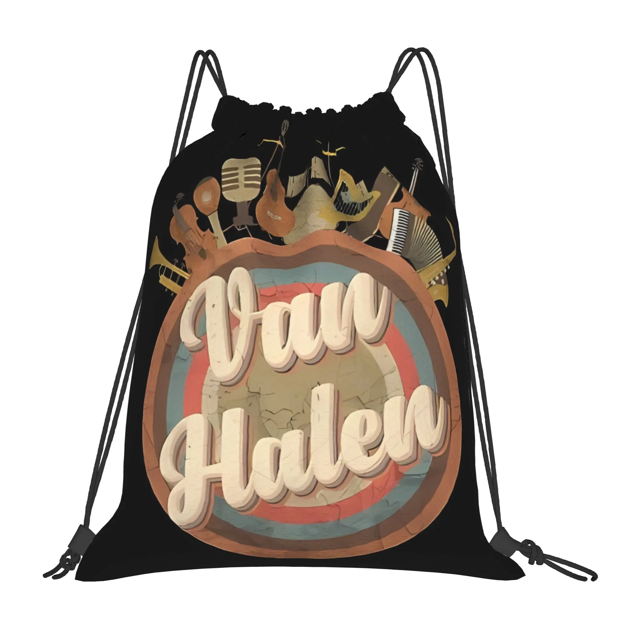 80s Music Van Halen Portable Travel Drawstring Bags Riding Backpack gym bag Storage Backpacks