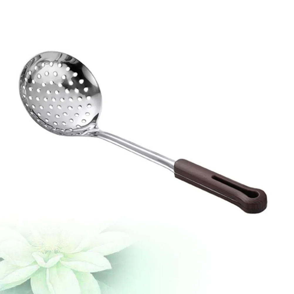 1Pcs 304 Stainless Steel Slotted Scoop Cooking Tool Long Handle Non-Slip Wood Handle Kitchen Utensil Hanging Hole Home Cooking
