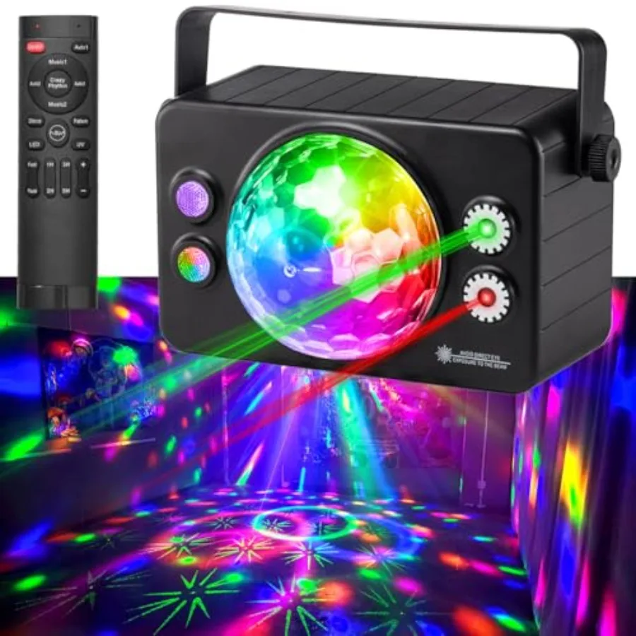 

4 in 1 Party Lights Dj Disco Ball Light with Sound Activated and 6 Lighting Colors LED Stage Strobe Lamp for Home Indoor Room D