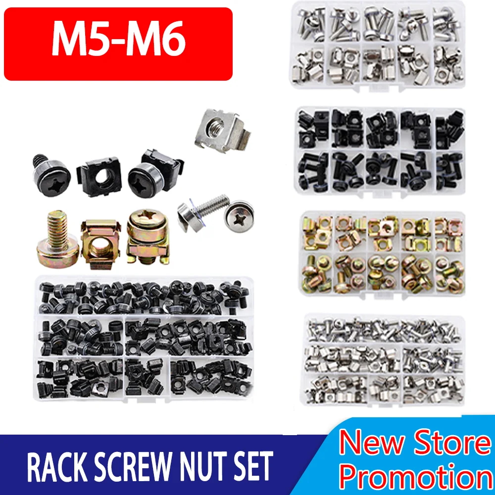 M5 M6 Phillips Rack Screw Nut Fastening Bolts Washers Metric Square Hole Hardware Server Screws Mount Clip Cage Nuts Sorting Kit