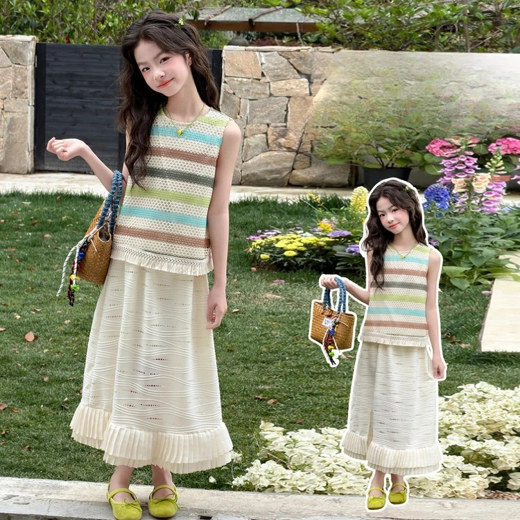 tassel striped vest set