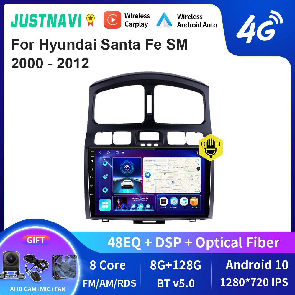 

JUSTNAVI QT10 беспроводной CarPlay Android авто радио для Hyundai Santa Fe SM 2000 - 2012 стерео автомобильный мультимедийный видеоплеер GPS DVD