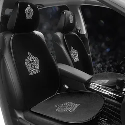 Diamond Inlaid Crown Car Seat Cushion For Women Backless Three Piece Set Single Front Seat Protector Cover Back Mat Accessories