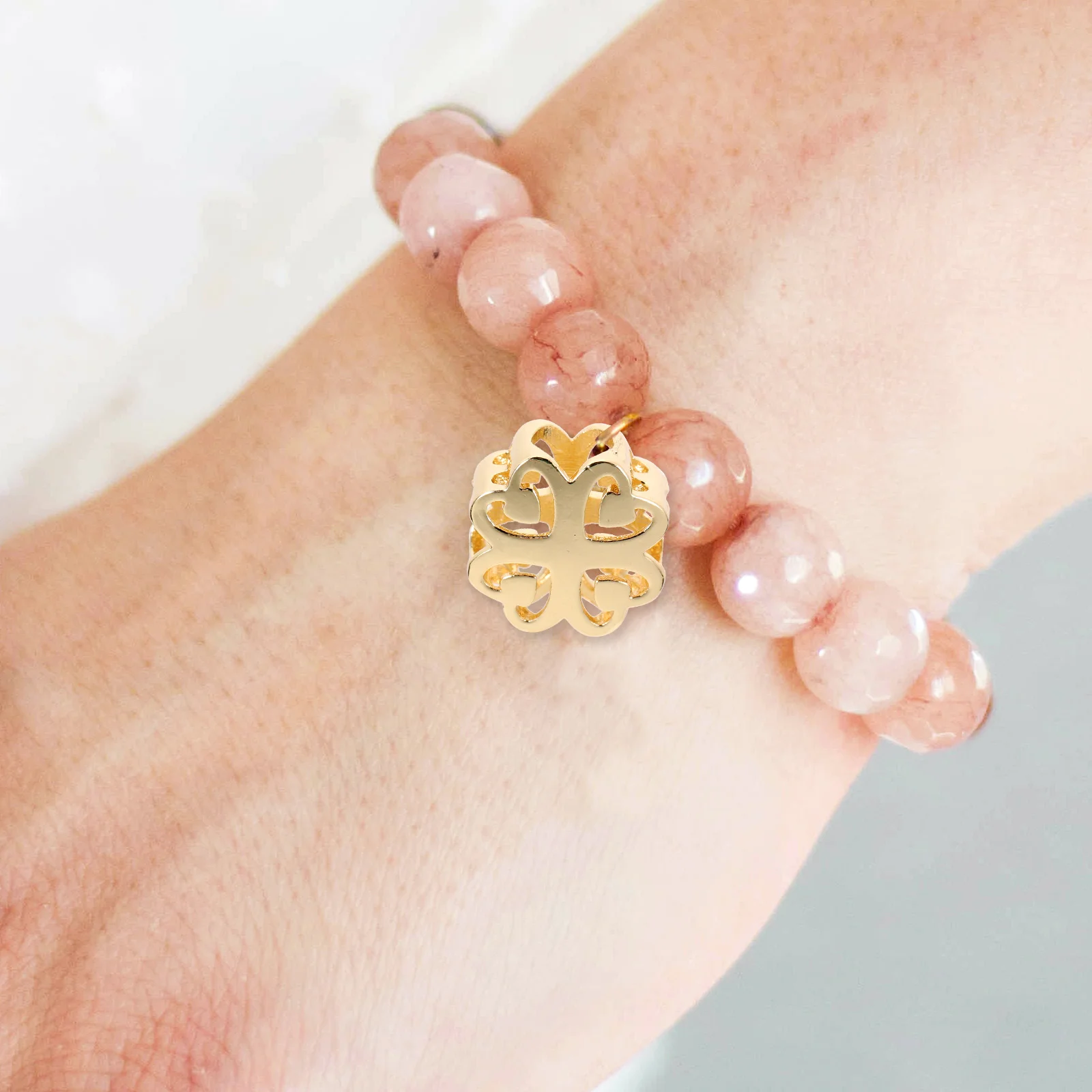 

5Pcs Gold Plated Copper Beads Hollow Four Leaf Shape Smooth Holes for DIY Bracelets Jewelry Making Crafts