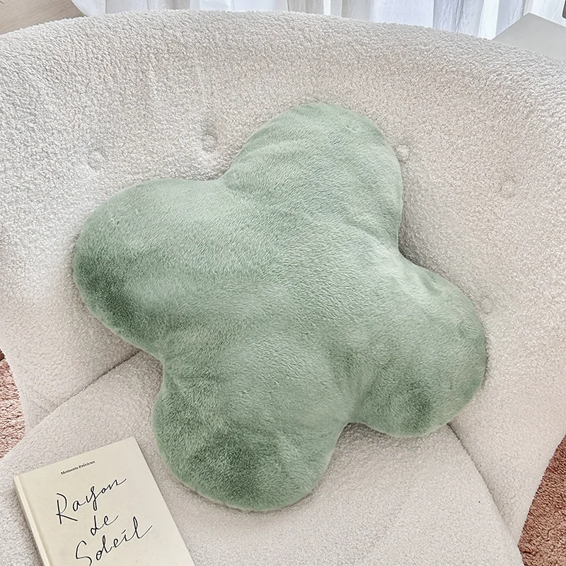 Nordic Simple Home Decoration Pillow Rabbit Fur Four-leaf Clover Plush Pillow Sofa Cushion Futon Floor Mat