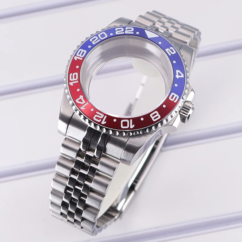 40mm Luxury Men Watch Case 5-link bracelet GMT bezel Sapphire Glass For Seiko Nh34 Nh35 Nh36 Eta2824 Miyota 8215 Movement 28.5mm