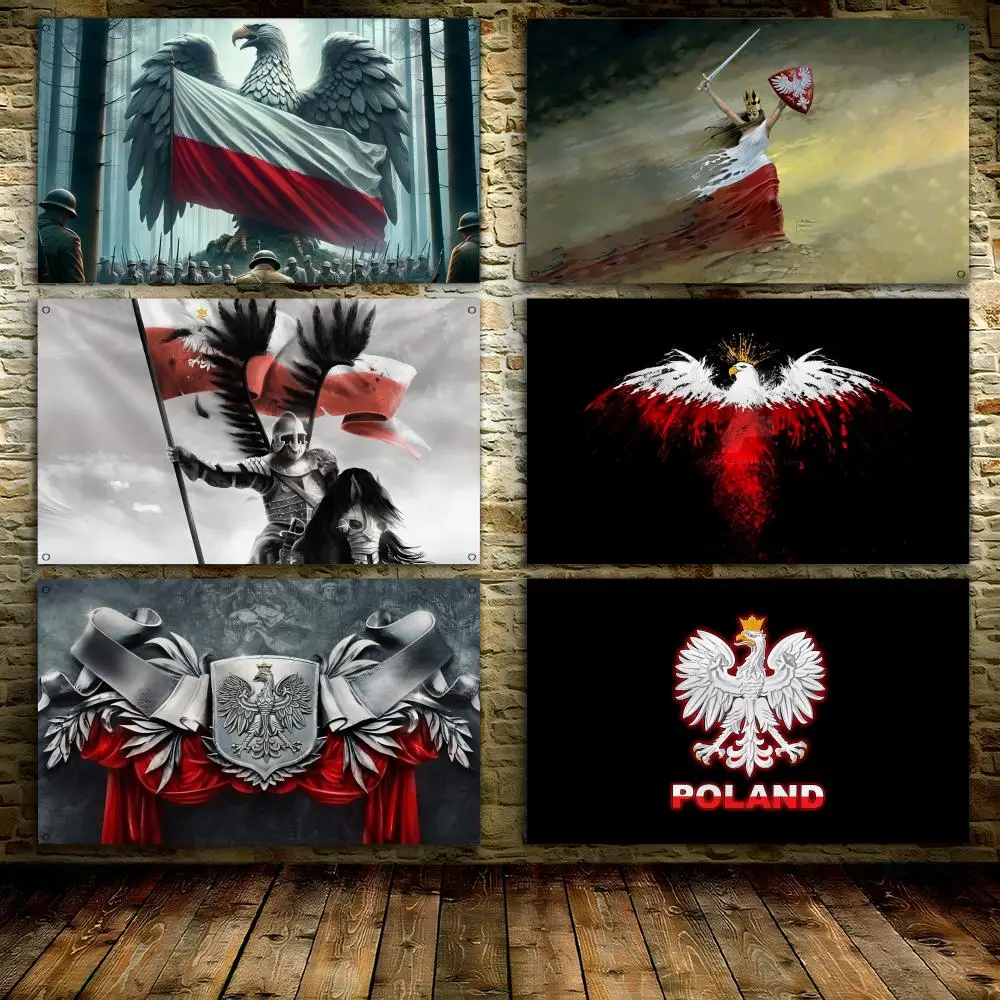 Poland Emble Flag Flags Custom Wall Hanging Background Art Banner for Bedroom Home Living Room Outdoor Decor