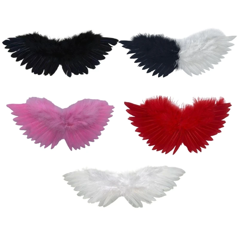 Soft Plush Black Costume Accessory Funny Feathered Wing with Comfortable Straps for Party and Performances Gear 87HA