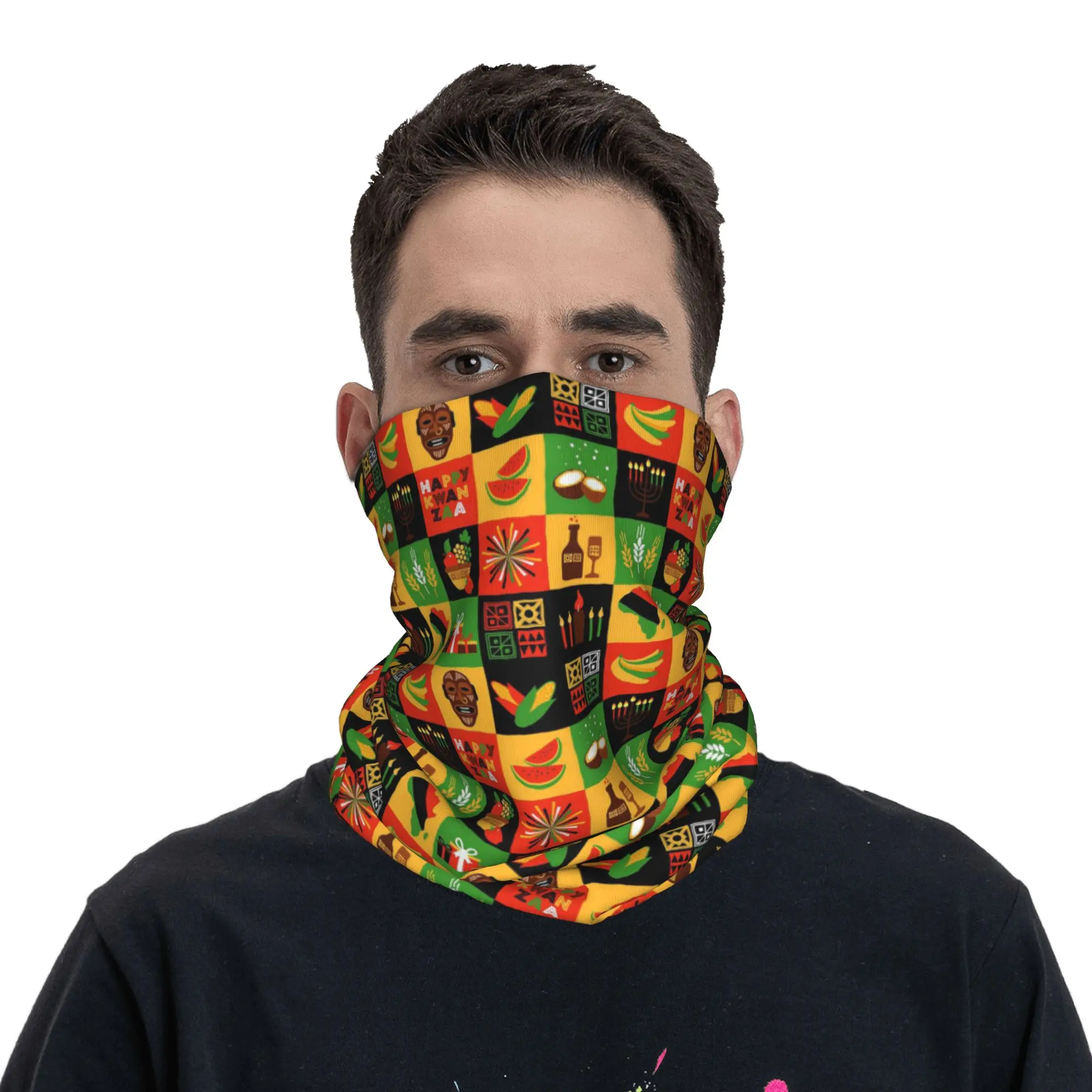 African Happy Kwanzaa Ethnic Pattern Bandana Neck Cover Printed Mask Scarf Face Mask Cycling Unisex Adult Windproof