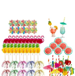 Hawaii Party Disposable Umbrella Toothpick Honeycomb Fruit Paper Straw Set Aloha Lets Flamingo Party Summer Pool Party Supplies
