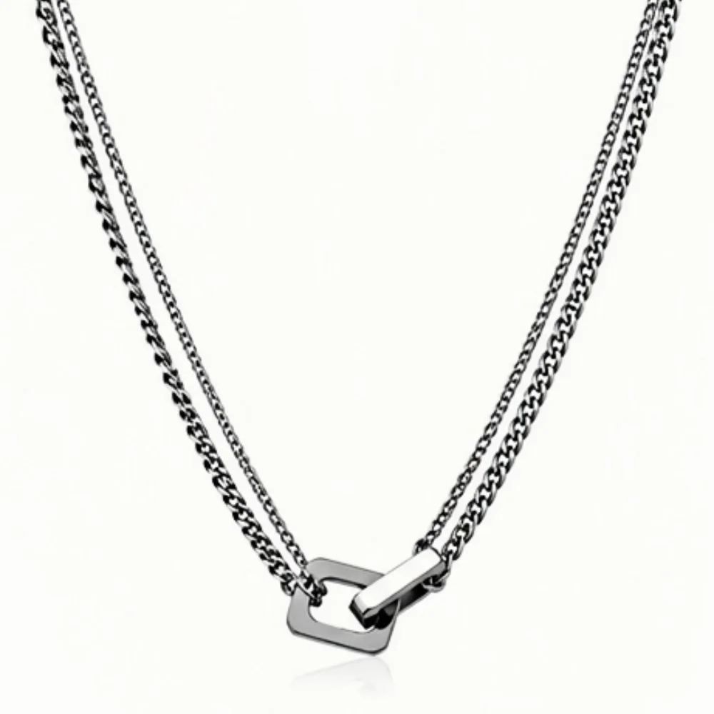 Hip-Hop Goldfarbene Edelstahl-Halskette Retro Herren Strukturierte Kleine Quadratische Platte Anhänger Halskette Mode-Schmuck Casual Accessoire – Detail 5