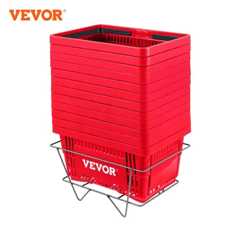

VEVOR 12Pcs Shopping Basket 16.9" L x 11.8" W Durable HDPE Red/Blue Storage Basket with Plastic Handle Used for Grocery Retail