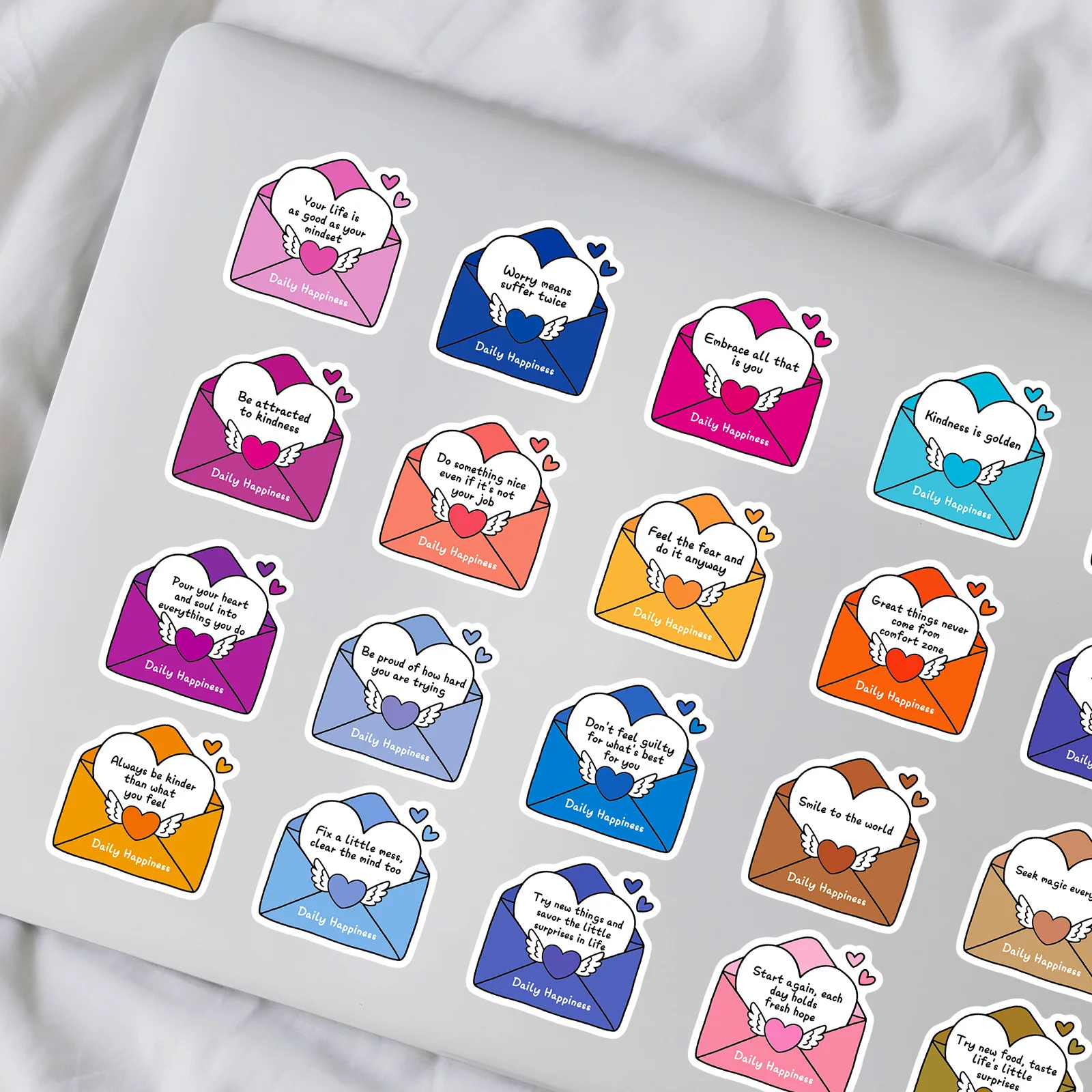 56PCS Cartoon Happy Daily Envelope Text Sticker DIY Decoration Mobile Phone Case Water Cup Skateboard Notebook Toy Gift Sticker