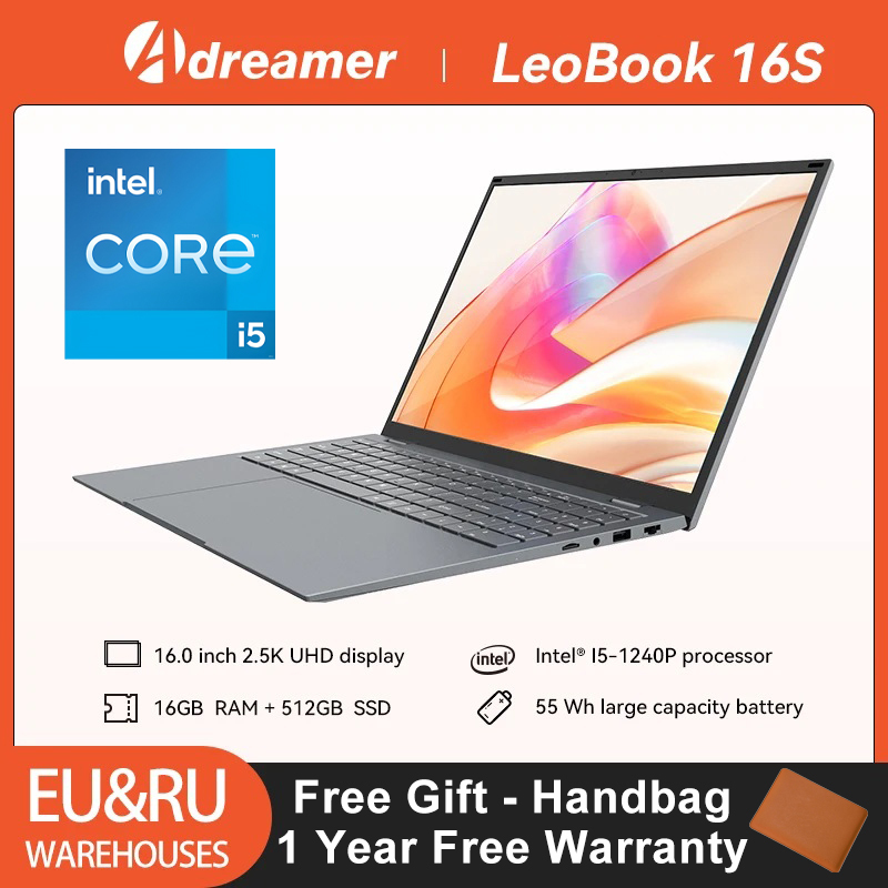  16 Inch Laptop with Intel Core i5 1240P 2.5K IPS Display Windows 11 Notebook Portable Adreamer Laptop 16GB RAM 1TB ROM SSD 