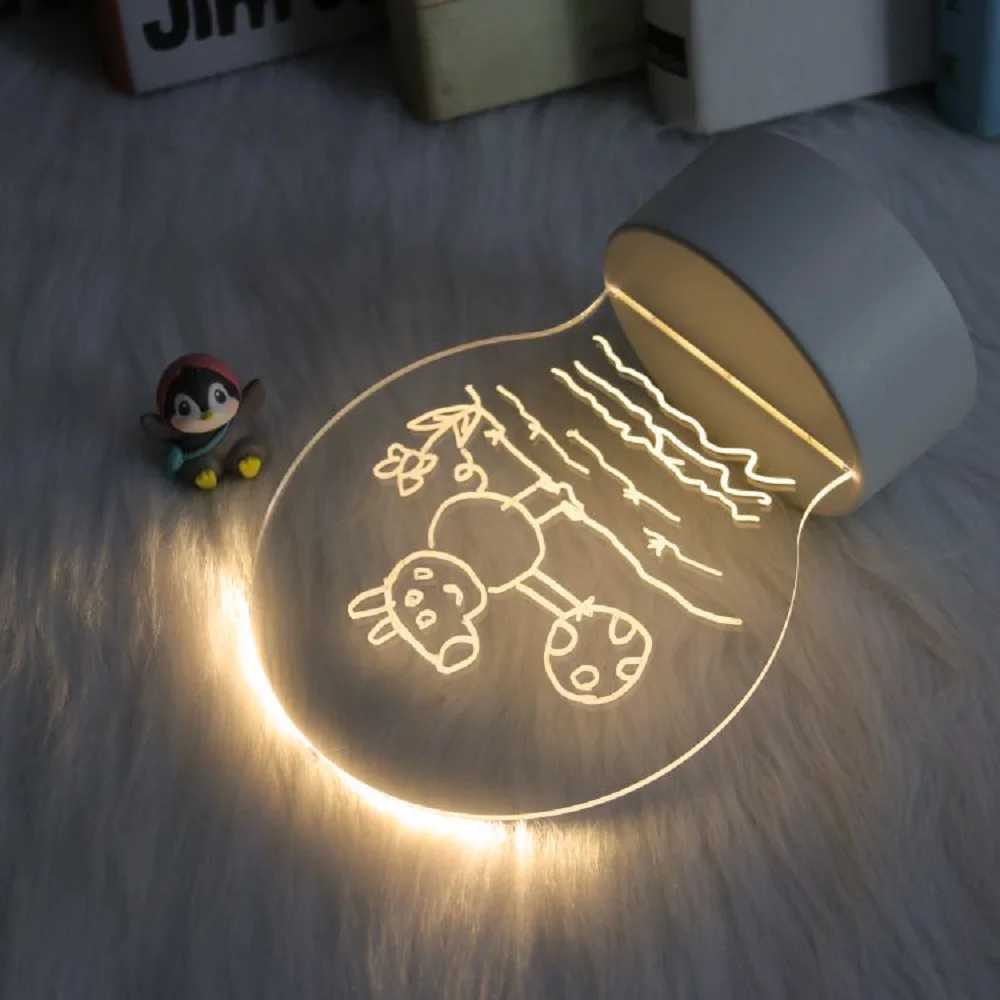 Acrylic Night Light Message Writing Board Notepad with Marker Pen Home Bedroom Creative Memo Writing Plate Table Lamp for Kids