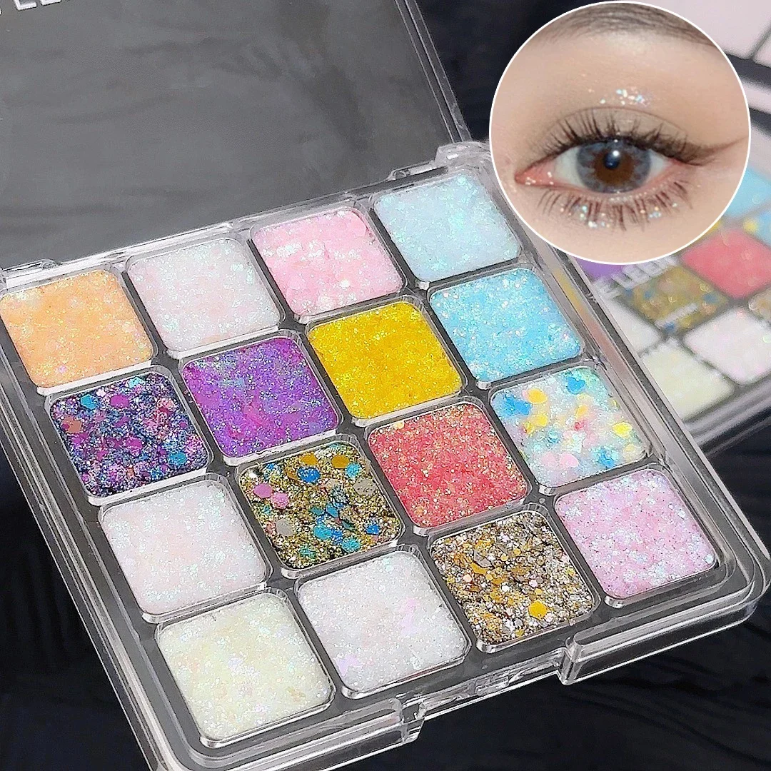 Glänzende Pailletten Flocken Lidschatten Palette selbst klebende Glitzer Gel Haar Körper Nagel blau rosa gelb Pailletten Gel Make-up Dekoration