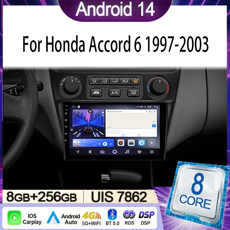 

Car Radio For Honda Accord 6 1997-2003 Multimedia Video Player Navigation Stereo GPS Android 14 wireless Carplay DSP